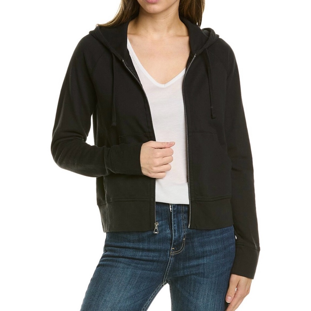 James Perse French Terry Black Zip-Front Hoodie